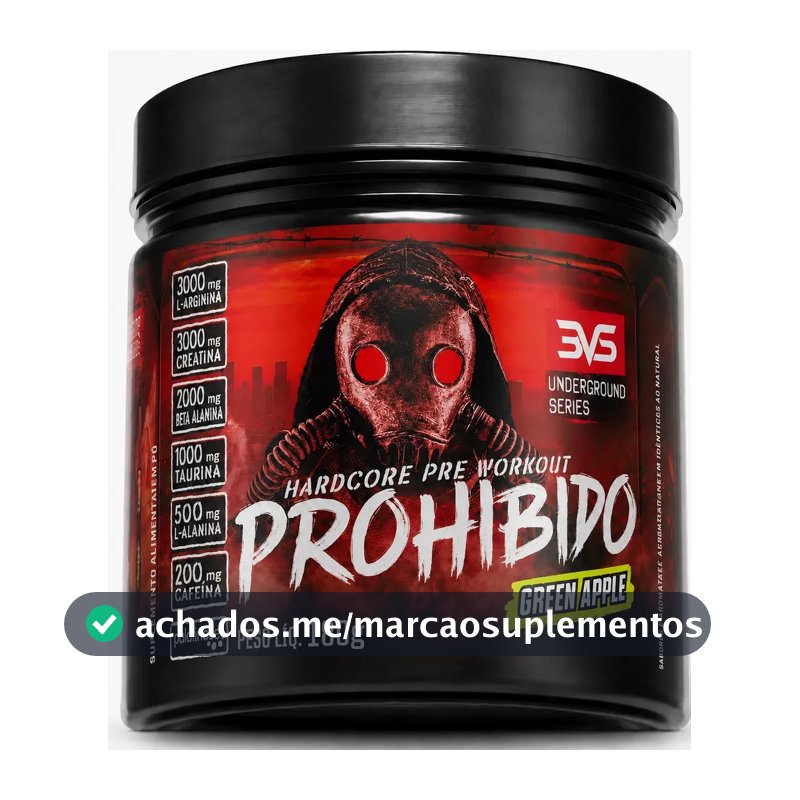 Pré Treino Prohibido 180g Sabor Green Apple - Fórmula Avançada Contendo Creatina, Beta Alanina, Taurina, L-tirosina, L-alanina, Cafeína, Arginina E Palatinose - Extra Forte