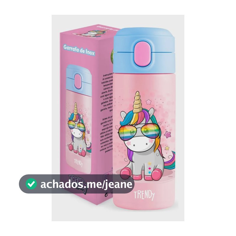 Garrafa Térmica Infantil Unicórnio de 380 mL com Tampa Click em Inox
