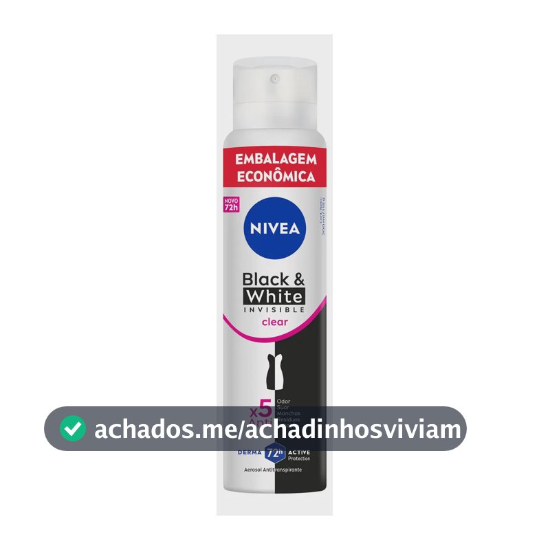 NIVEA Desodorante Antitranspirante Aerossol Black & White INVISIBLE Clear 200ml, Proteção 72h, Contra Suor e Odor, Anti-manchas