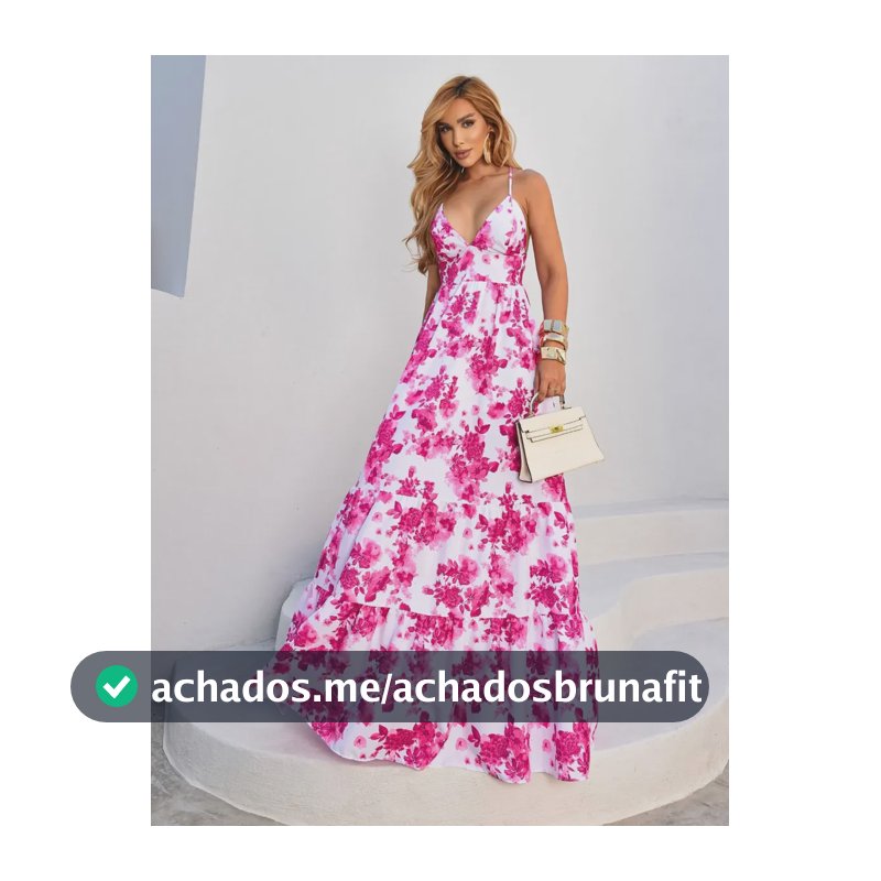 Vestido Longo Feminino Floral Estampado Alcinha Decote Verão Estampa Rosa Cor 36 - 42
