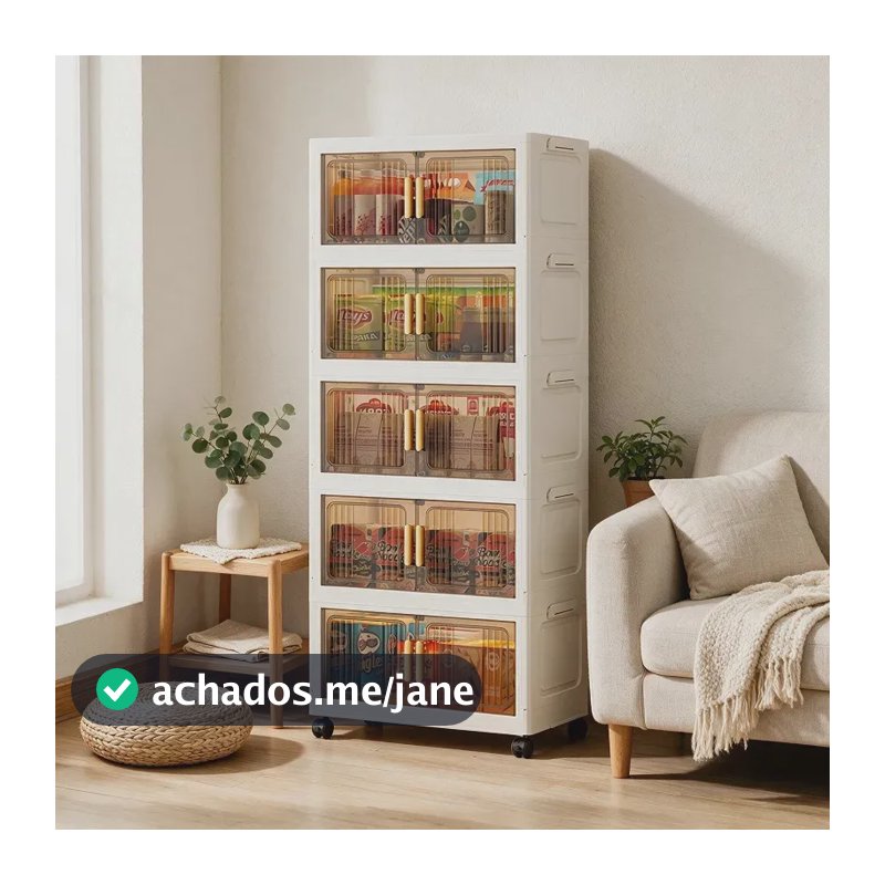 Armário Multiuso Caixa Armazenamento Dobrável 55cm 5 Andares Marrom Transparente-creme Branco