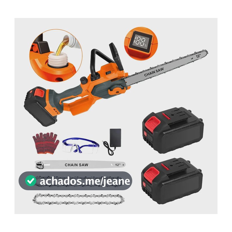 Motosserra Elétrica 12 Polegadas 1200w Portátil Profissional Com 2 Baterias