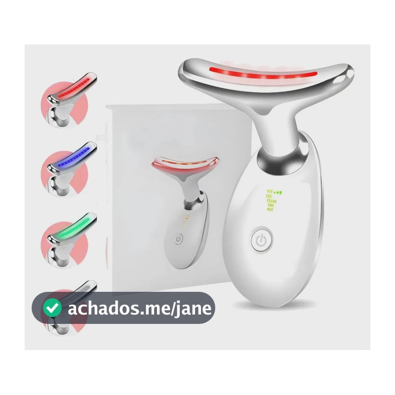 Massageador Facial LED 3 Cores Fototerapia Papadas Rugas Flacidez Acne