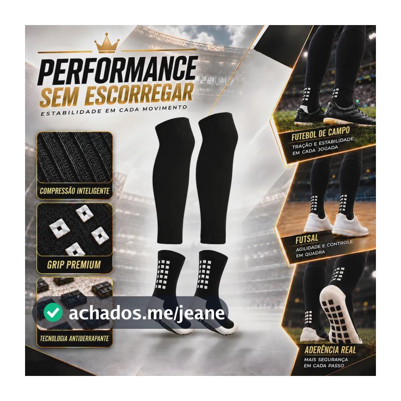 Kit Meia Antiderrapante Grip E Meião Cortado Canelito Sem Pé Futebol Futsal Society Esportivo Unissex Alta Aderência Conforto Treino Jogo Chuteira Performance Profissional Preto - Topsand Activewear