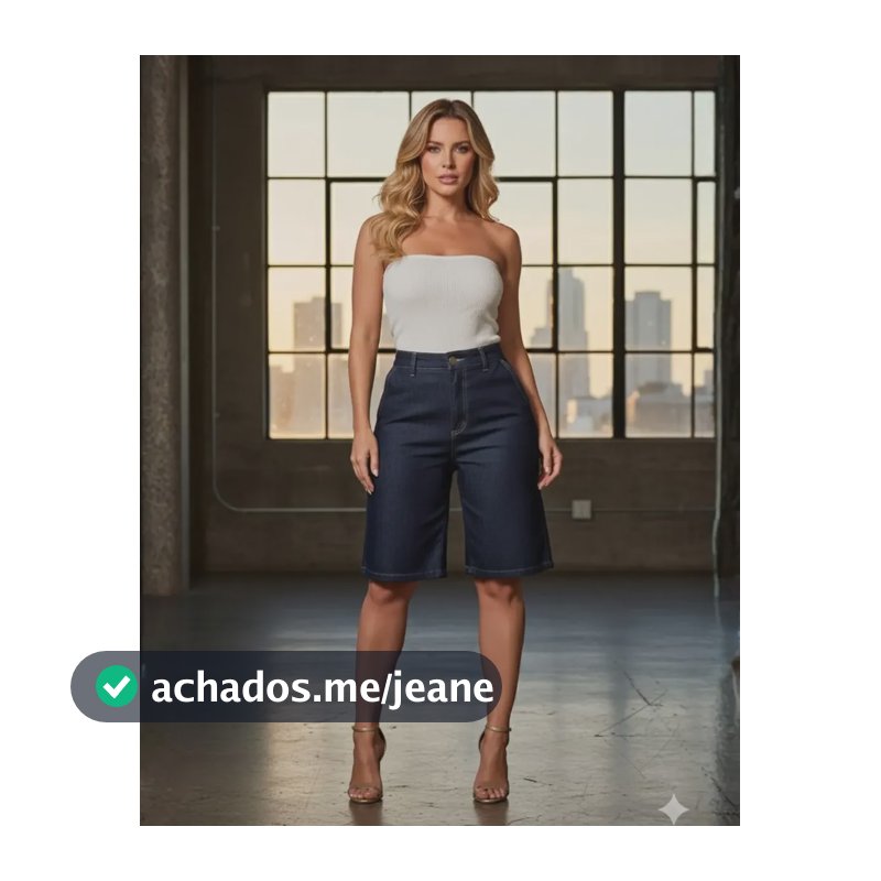 Bermuda Feminina Jeans Escura Jorts Cintura Alta Bolsos Faca Jeans Escuro 36