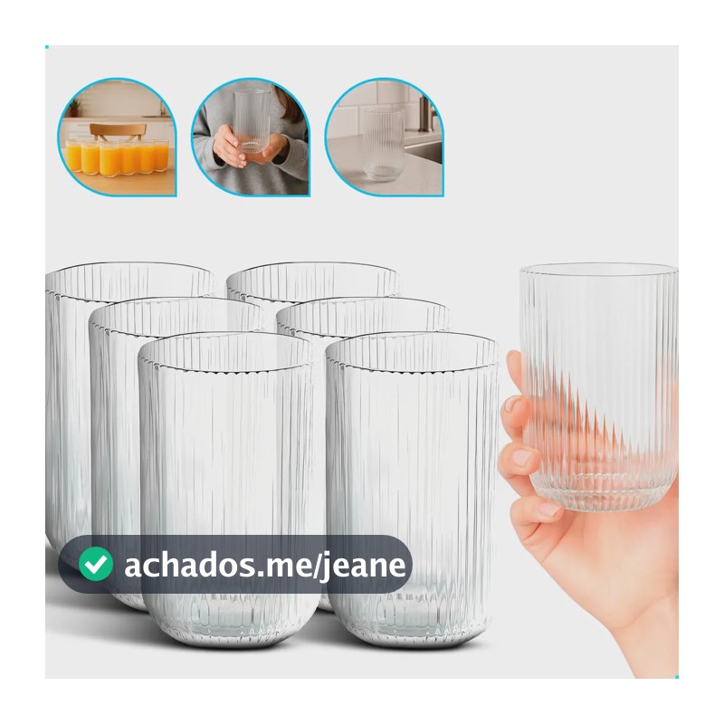 Jogo 6 Copos De Vidro Canelado Cameratta Agua Suco 420ml Transparente