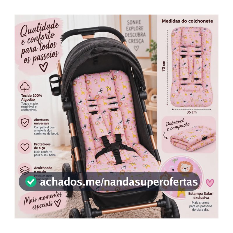 Colchonete Almofada Para Os Carrinho COR Safari Rosa