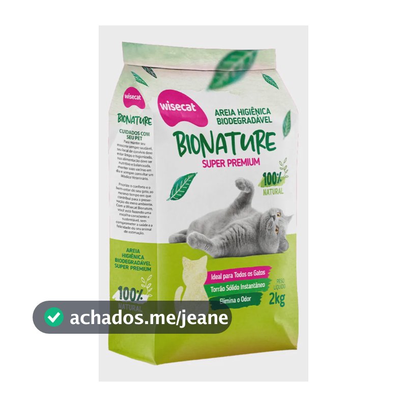 Areia Higiênica Mandioca Gato Biodegradável Bionature 2kg Anti Odor