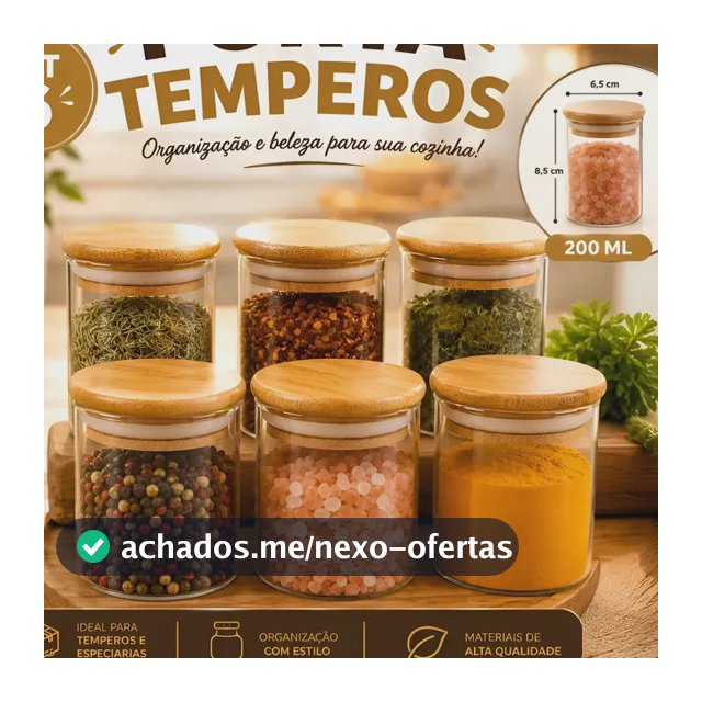 Kit 6 Pote Vidro Porta Temperos Hermético Cozinha Organiza V Vidro/tampa De Bambu