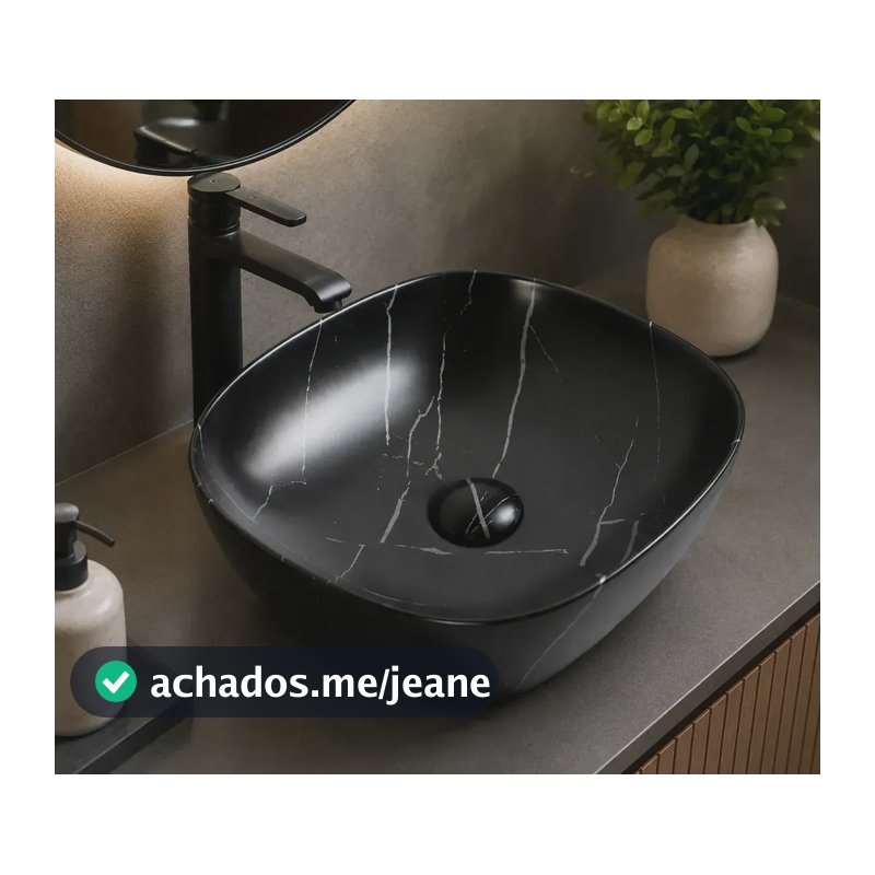 Cuba De Cerâmica De Apoio Arredondada Mármore Preto Everfort Preto Fosco