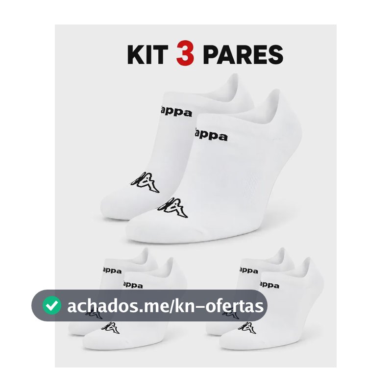 Kit 3 Pares Meias Kappa Sapatilha Soquete Invisível Original Branco 38-43