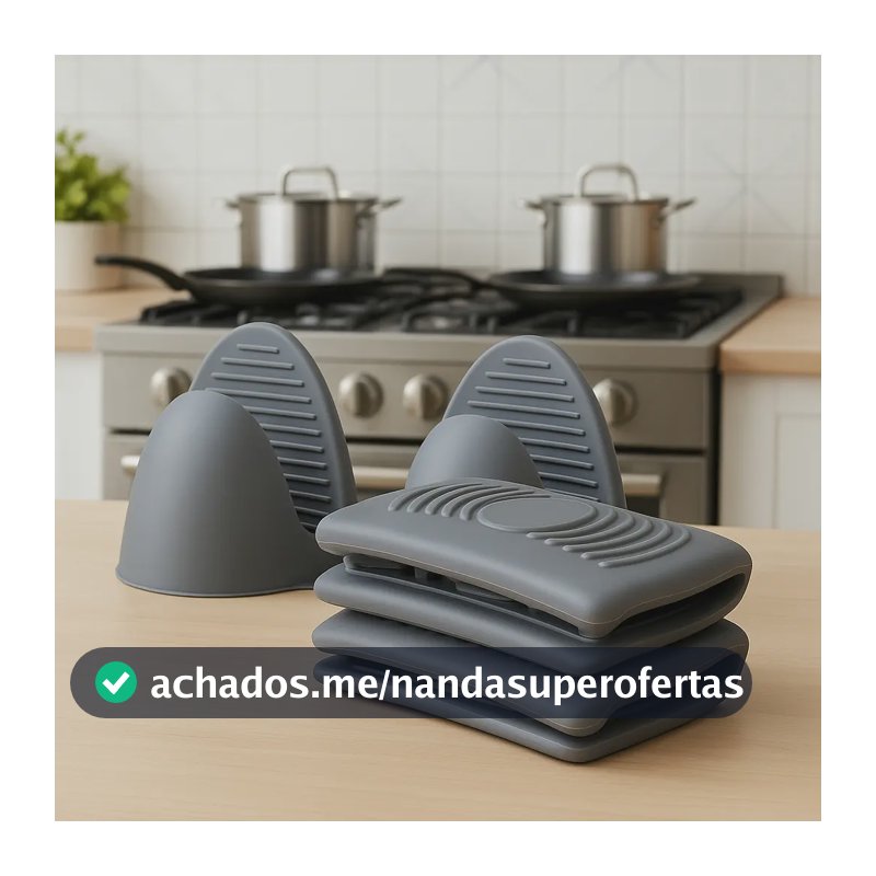 Kit Térmico 2 Luvas Para Forno + 2 Alças Para Cabo, Silicone Cinza
