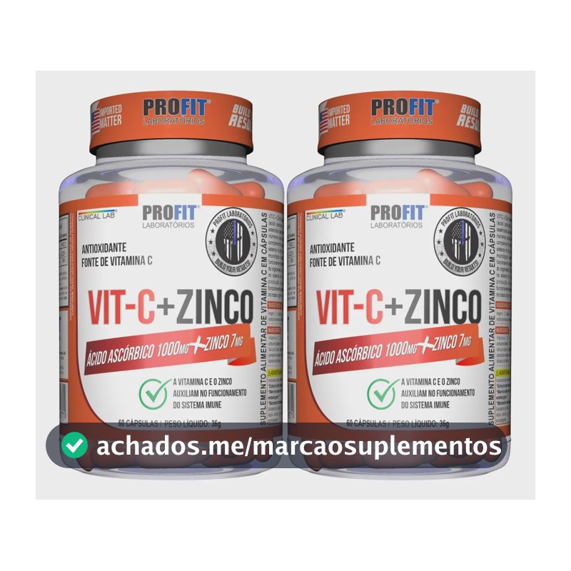 Kit 2x Vitamina C 1000mg Vit C + Zinco 60 Cápsulas - Profit Sabor Sem Sabor