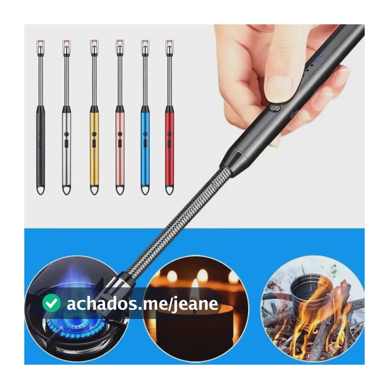 Acendedor Eletrônico Fogão Velas Flexível Recarregável Usb C Preto