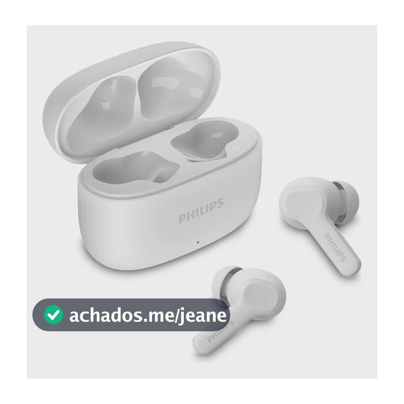 Fone de ouvido sem fio TWS Philips TAT1109WT/00 na cor branca, com bluetooth, microfone, tecnologia IPX4