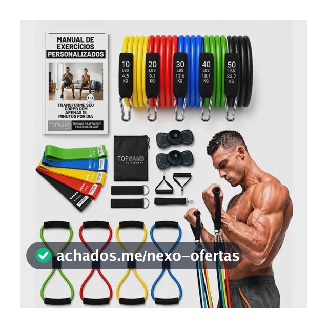 Kit 20 Itens Esportivos Para Treino Em Casa Academia Fitness Funcional Com Elásticos Extensor Puxadores Massageador Faixas Elásticas Mini Band P/ Exercícios Ginástica Fisioterapia Topsand Activewear