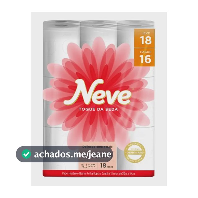 Papel higiênico Neve Toque de Seda folha dupla 30 m com 18 rolos