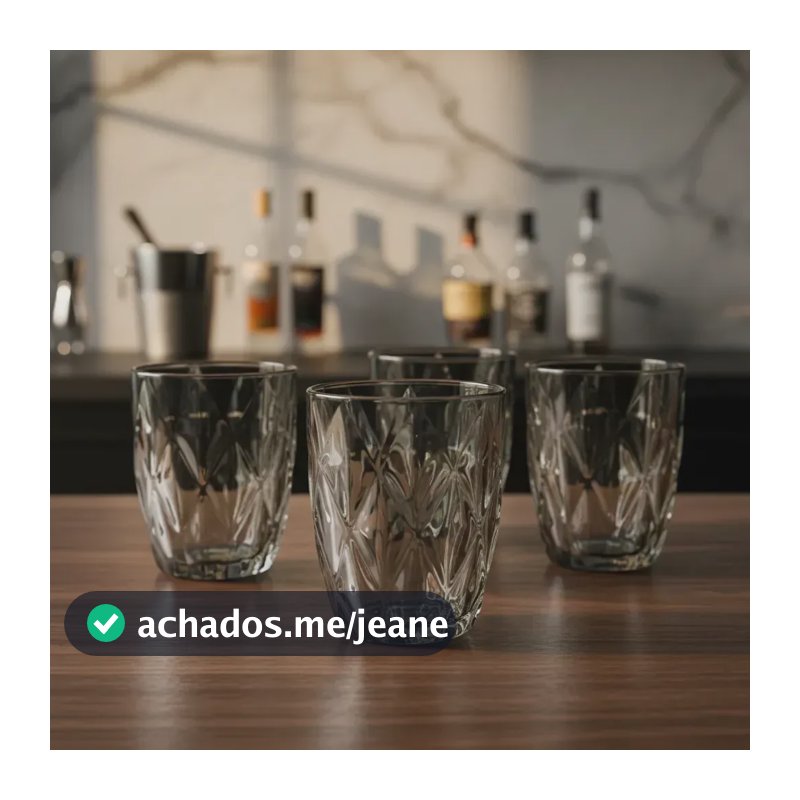 Jogo De 6 Copos Vidro Cinza Fumê Diamond Diamante 270ml