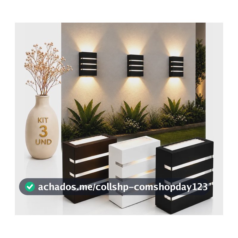 Kit 3 Arandela Luminaria Externa Interna Bivolt Parede Muro 127/220v Preto