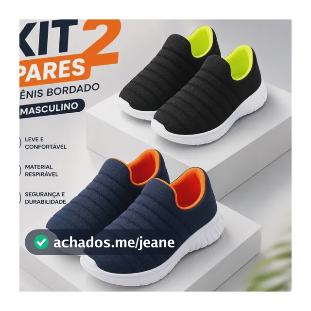 Kit 2 Pares Tênis Infantil Bordado Confortável Calce Facil Azul/laranja Preto/verde Liso 27 Br