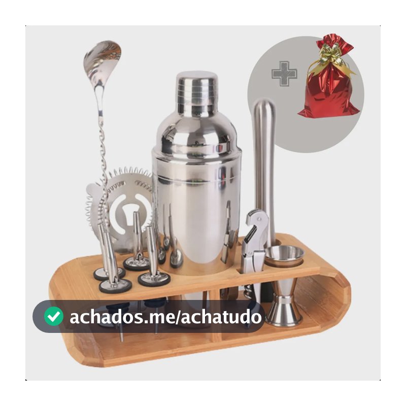 Kit Caipirinha Coqueteleira Profissional Bartender 12 Peças Inox Barman Homebar Drinks Coquetel e Batidinhas Presente Moderna Mix