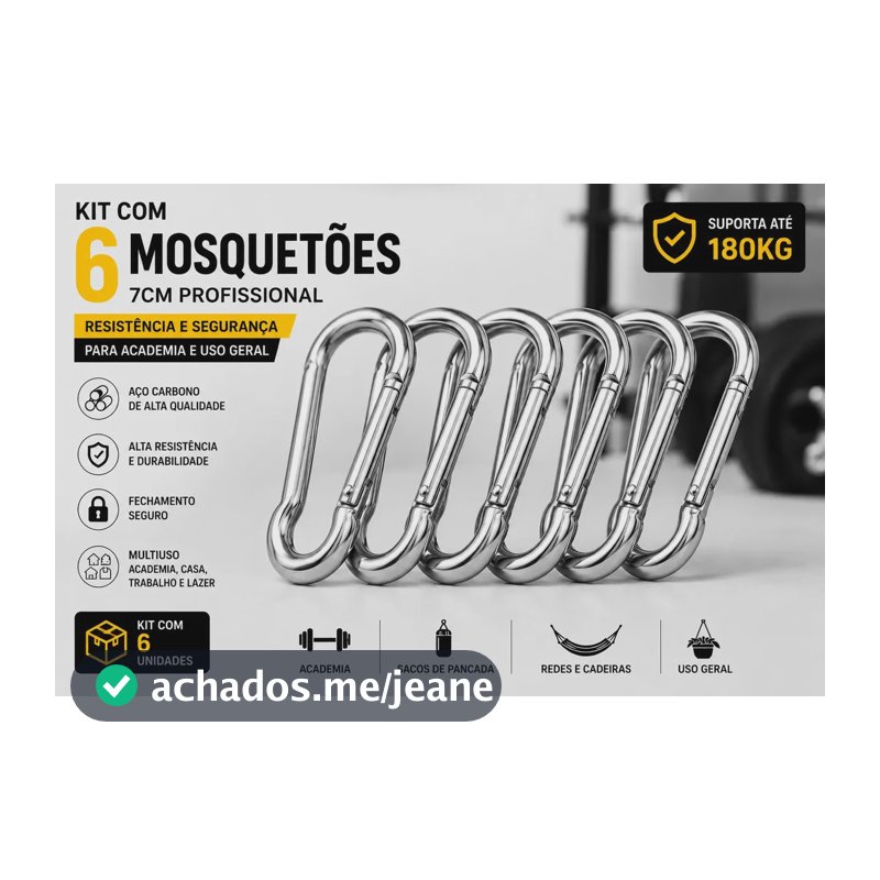 6 Unidade Mosquetão 7cm Suporta 180kg Academia Profissional