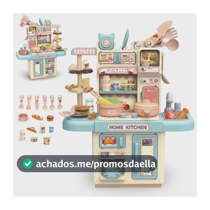 Cozinha Infantil Brinquedo Com Luz 33 Acessórios Sai Água Azul
