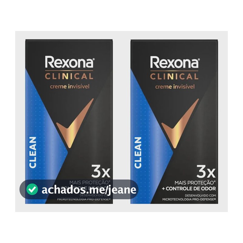 Antitranspirante Rexona Clinical Creme Clean 58g Pack com 2