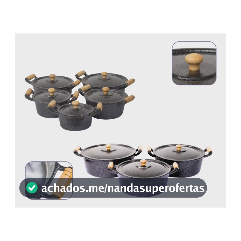 Jogo De Panelas De Aluminio Fundido Completo Fogão A Lenha Preto