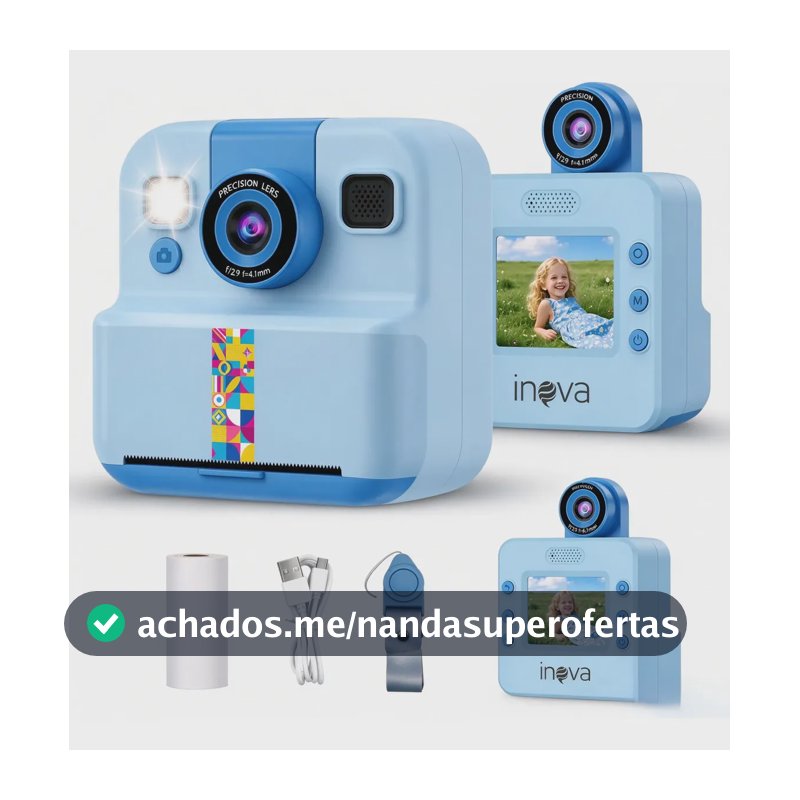 Câmera Fotográfica Infantil Impressora Instantânea Foto, 1080p Fotos Vídeo Digital De Alta Definição, Jogos Divertidos, Presentes Para Crianças, Para Crianças Dos 3 Aos 12 Anos Cor Azul