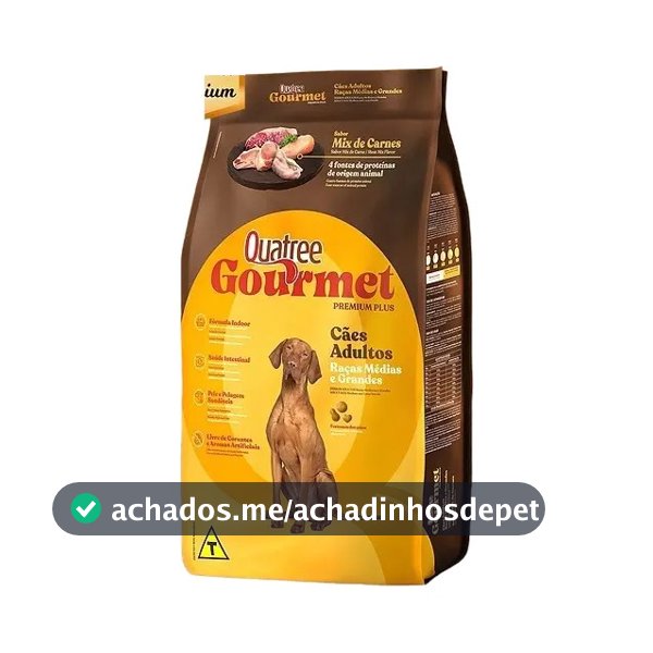 Ração Cachorro Adulto Quatree Gourmet Sem Corante 15kg