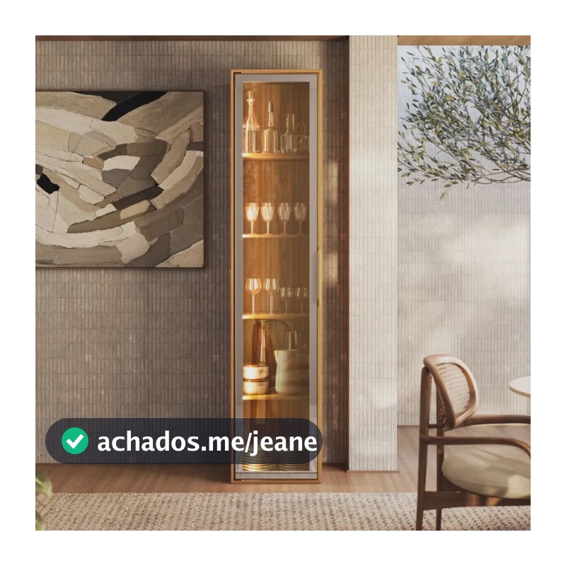Cristaleira Plena 1 Porta Com Vidro Reflecta E Led Cinamon/n Marrom-claro