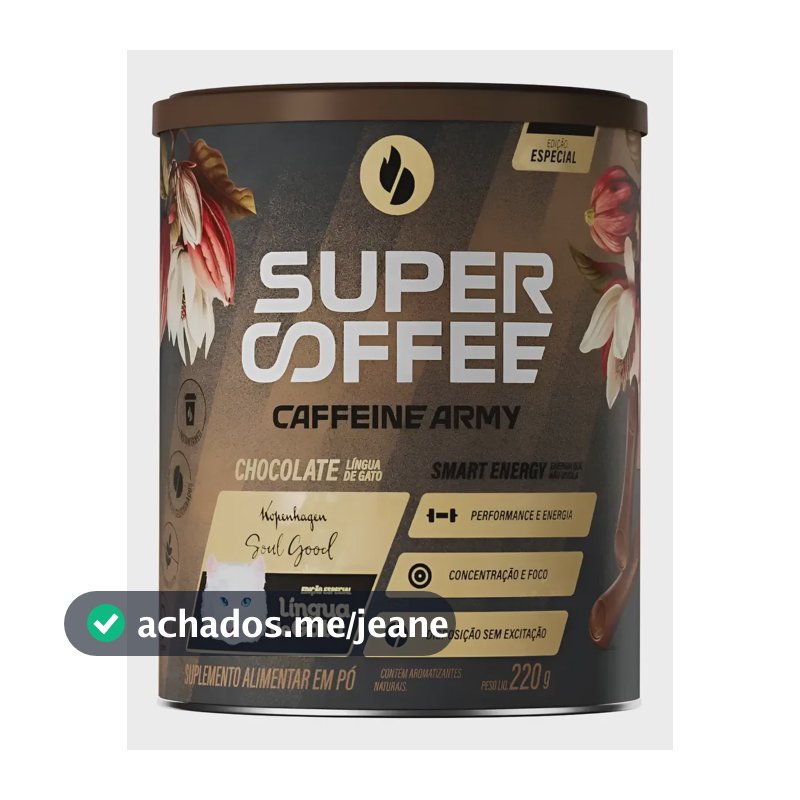 Super Coffee 3.0 Caffeine Army Cafeína Coenzima Q10 Cromo Chocolate Lingua De Gato 220g