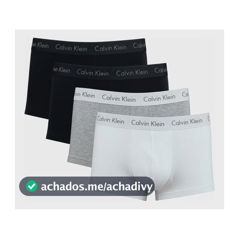 Kit Com 4 Cuecas Boxer Cotton Calvin Klein Original Preto/cinza/branco Liso Gg