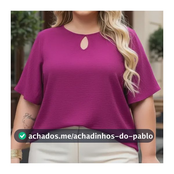 Blusa Feminina Manga Curta Plus Size Lisa Clássica Casual