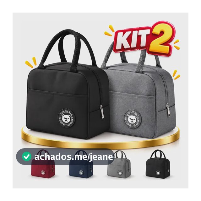 Kit 2 Bolsa Marmita Térmica Lancheira  Academia Trabalho Dia Preto E Cinza