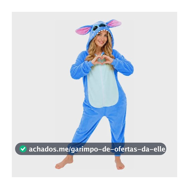 Pijama Macacão Kigurumi Stitch Feminino Adulto Plush Zíper