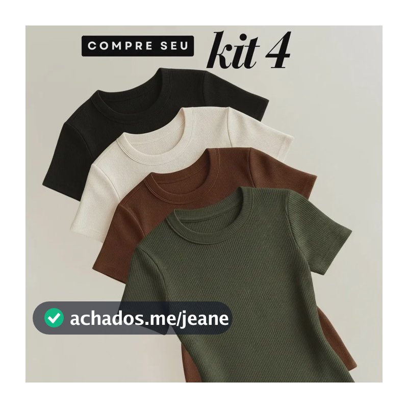 Kit 4 Blusas Feminina Ribana Canelado Estilosa Básica Casual Preto, Branco, Marrom E Verde Liso M/g (36/42)
