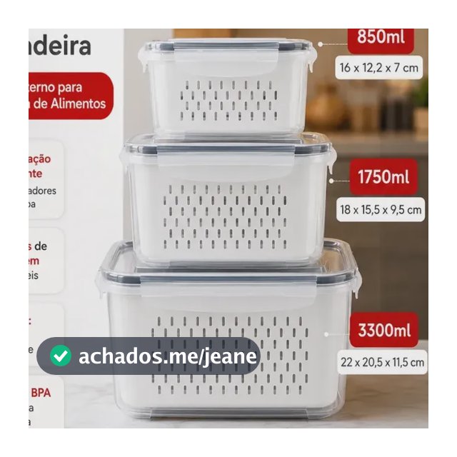 Kit 3 Organizadores Geladeira Alimentos Legumes Verduras Frutas Transparente Com Tampa Trava Hermético Escorredor - Starhouse