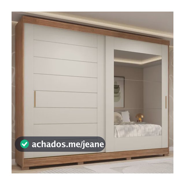 Guarda-roupa Casal 264cm 2 Portas De Correr Com Espelho E Cinamomo/off White