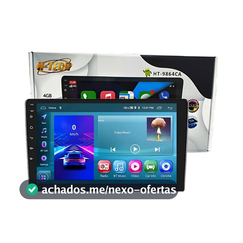 Central Multimidia H-Tech HT-9864CA 9pol 4gb 64gb Octacore Carplay E Android QLED