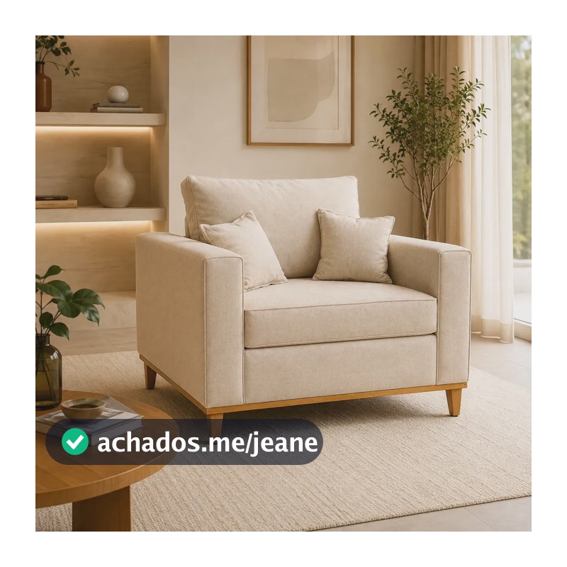 Poltrona Liso Bege Sala Decorativa Sofá Madeira Luxo Premium Bege Liso