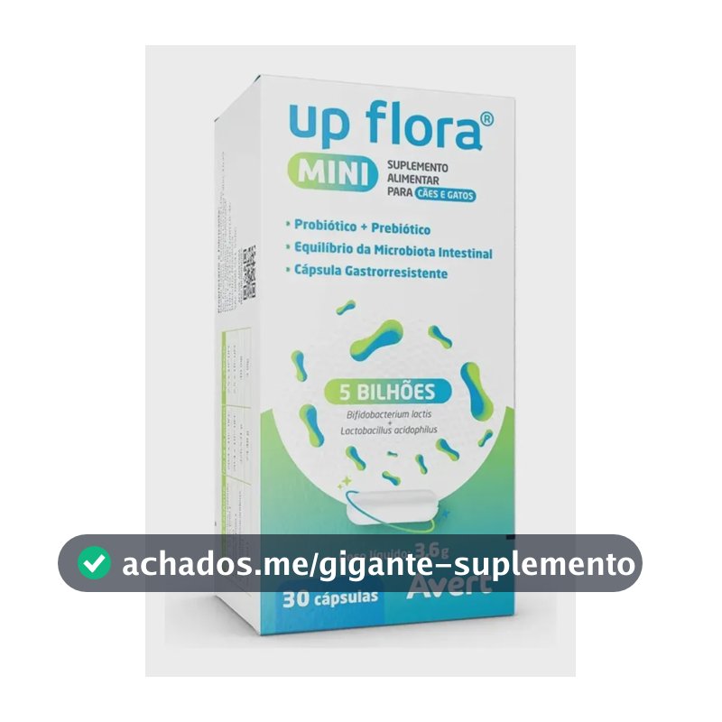 Up Flora Mini Suplemento Para Cães E Gatos Com 30 Cápsulas