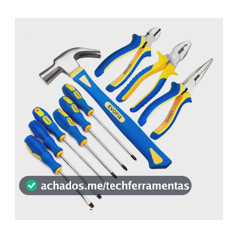 Kit de Ferramentas EVOFIX com Martelo, Alicates e Chaves (10 Peças)