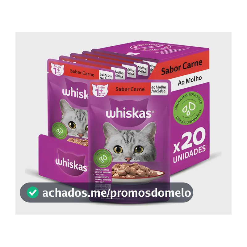 Whiskas ração úmida para gatos carne ao molho 85gr com kit de 20 sachês