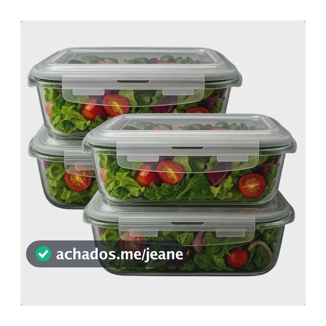 Kit 4 Potes Vidro 1040ml Hermético Marmita Forno Refratário Transparente