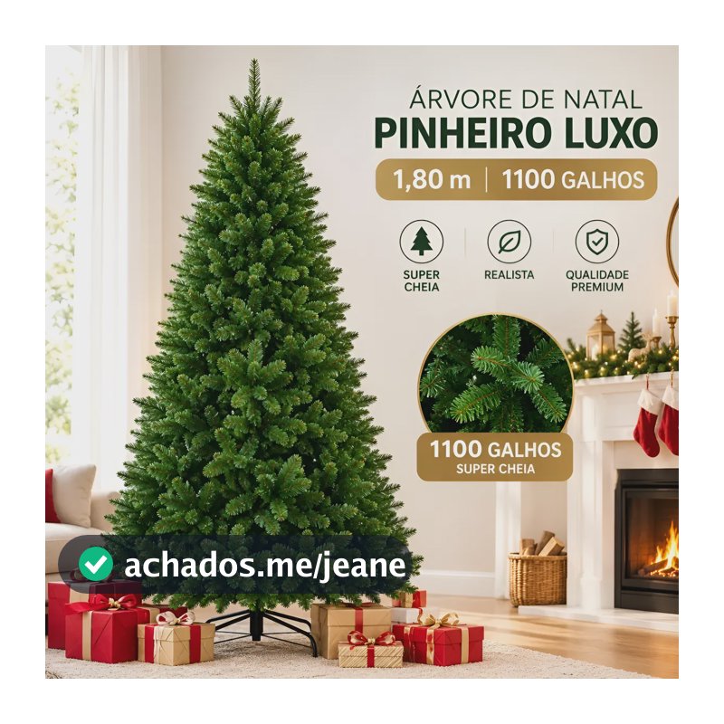 Árvore Natal Pinheiro Luxo 180cm 1100 Galhos Cheia Realista Verde