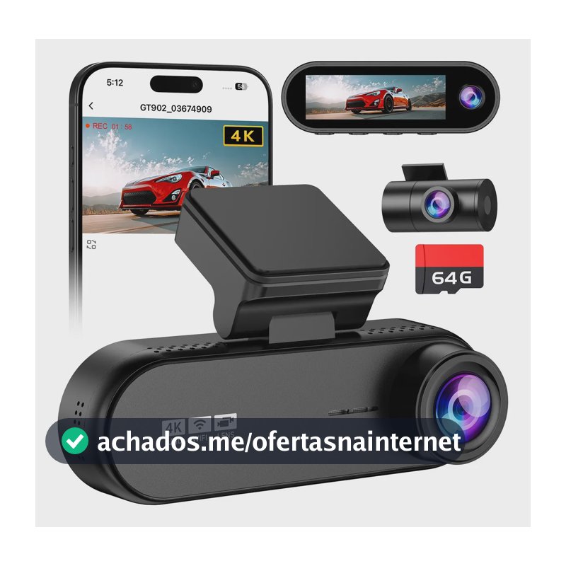 Câmera Veicular Olafvi Gt902 4k Com Três Lentes, Wi-fi E Tela 3.19
