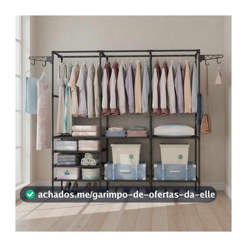 Arara Cabideiro Closet Roupas Sapateira Cabides Triplo Preto