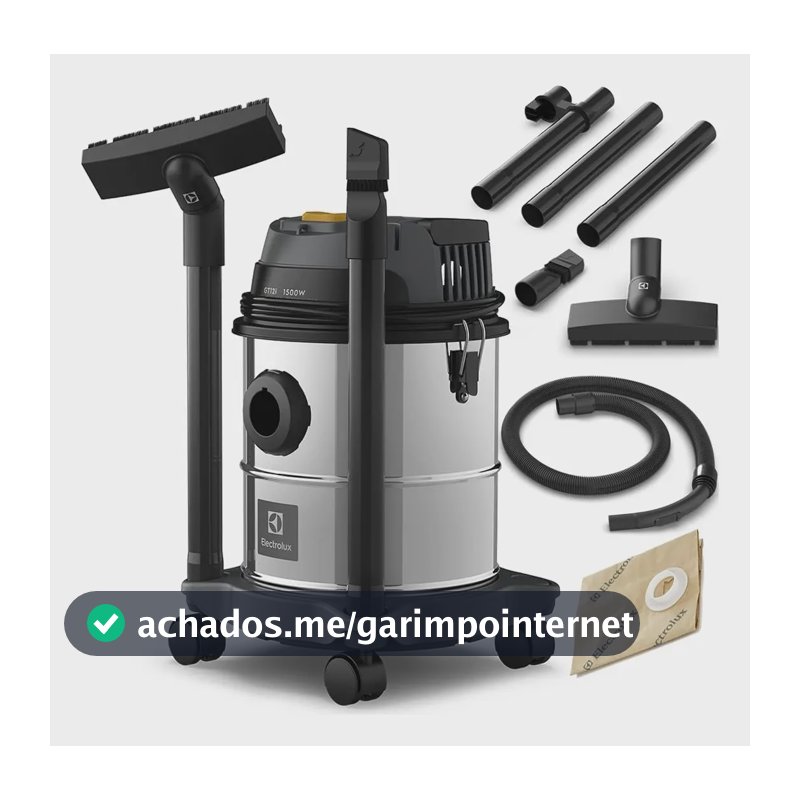 Aspirador de Pó e Água Electrolux 1500W de Potencia Capacidade 12L total 8,5L útil função sopro compacto líquidos químicos protetor térmico GT12i inox